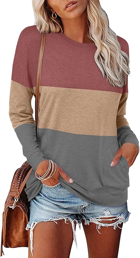 Magritta Women's Long Sleeve Leopard Color Block Tunic Comfy Crewneck T Shirt Tops Black XL