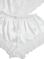 WDIRARA Women' Silk Satin Pajamas Set 4pcs Lingerie Floral Lace Cami Sleepwear with Robe