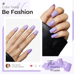 Modelones Purple Press on Nails, Spring Short Square Fake Nails, Reusable Nail Kit with Nail Glue Adhesive Tabs Mini Nail File, Nails Press Ons 32Pcs 16 Sizes, Women Girl Gift