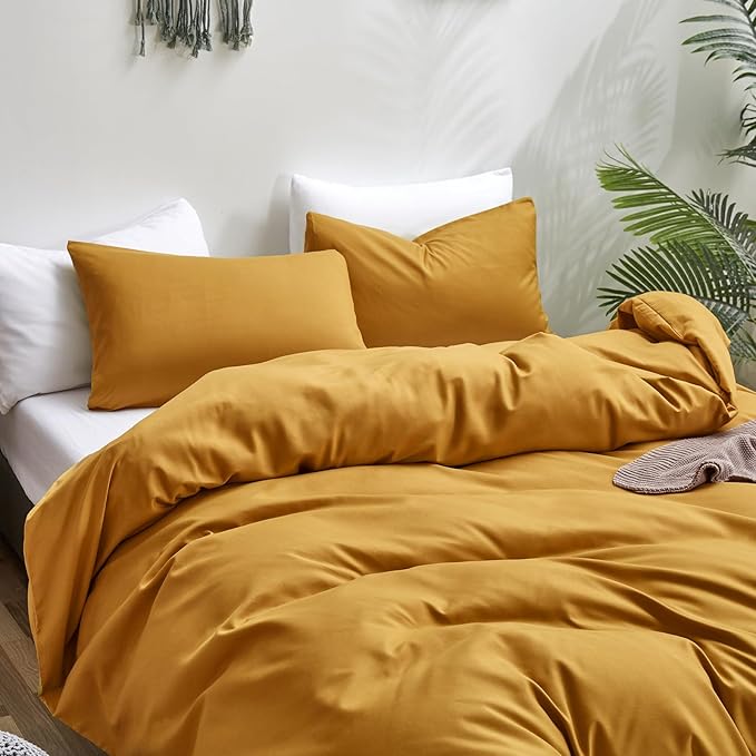 Luxlovery Mustard Yellow Comforter Set Queen Bedding Ginger Yellow Quilts Blanket Comfy Lightweight Cozy Solid Color Comforter Set for Women Men