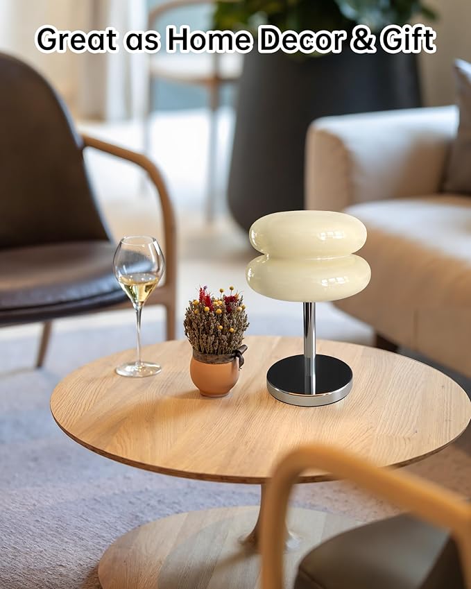 Mushroom Table Lamp for Bedroom, Cordless Mid Century Modern Lamp, Cute Egg Tart Small Night Light, 5000mAh Rechargeable Table Light for Living Room Nightstand Home Mushroom Decor Aesthetic (Cream)