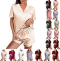 WJing Yi Jia Womens Silk Satin Pajamas Loungewear Two-Piece Sleepwear Button-Down Floral Pj Set XS-4XL