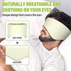 Sleep Mask, Eye Mask for Sleeping with Heads Adjustable, Earmuffs for Sleep for Men & Women, 2 in 1 Ear Mask and Blindfold, Soft Dual-Sided All-Season Eye Cover for Side Sleepers (Green)