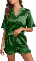 Ekouaer Satin Pajama Set for Women Button Down Silk 2 Piece Pj Sets Ruffle Short Sleeve Sleepwear