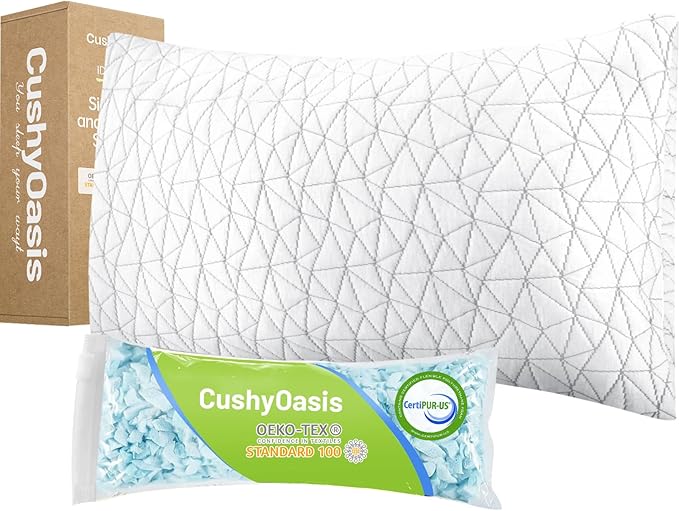 CushyOasis Shredded Memory Foam Pillows, Bed Pillows for Sleeping, Standard Size Pillows, Cooling Pillow, Stomach and Back Sleepers with Removable Washable Pillowcase (Standard*2)