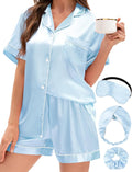 EPLAZA Silk Pajamas for Women Satin Pajamas Set 5 Pcs Long Sleeve Print Pattern Button Down Pjs Sleepwear Loungewear Set