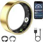 Smart Ring for Women & Men, Fitness Tracker with Heart Rate, Blood Oxygen, Sleep Monitoring, Long-Lasting Battery, IP68 Waterproof (Gold, 9)