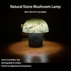 Handcrafted Onyx Mushroom Lamp - 4.3" x 4.7" Natural Marble Stone Night Light with 3-Level Brightness, Rechargeable Touch LED Accent Light for Bedroom, Office, Gift