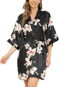 Women's Floral Satin Robes Bride Bridesmaid Getting Ready Robe Short Silky Kimono Sleepwear for Wedding Party