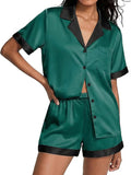 Ekouaer Womens Silk Satin Pajamas Set Short Sleeve Sleepwear Button Down Loungewear 2 Piece Pjs Shorts Set