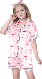 Girls & Womens Satin Pajamas Set, Silk Button-Down Sleepwear 2 Piece Nightwear, 3 Years - Women XXL