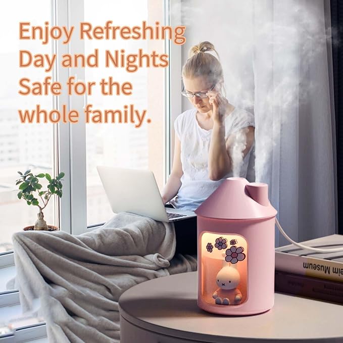 Mipow x miffy BTA700M Cool Mist Humidifier for Bedroom,Ultrasonic Quiet Humidifier with Night Light,450 ML Double Spray Humidifiers for Nursery,Office Indoor Plants (Pink), Easter Gift