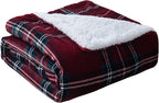 Elegant Comfort Throw Blanket, Reversible Sherpa Flannel, Ultra-Soft, Fuzzy, Cozy and Plush- All Season Lightweight Decorative Throw, 50 x 60 inches, Plaid Design Sherpa Throw, Burgundy