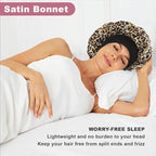4Pcs Satin Bonnet Silk Bonnet, Hair Bonnet for Sleeping, Elastic Wide Band Silk Sleep Cap, Soft and Breathable(Leopard Print*4)