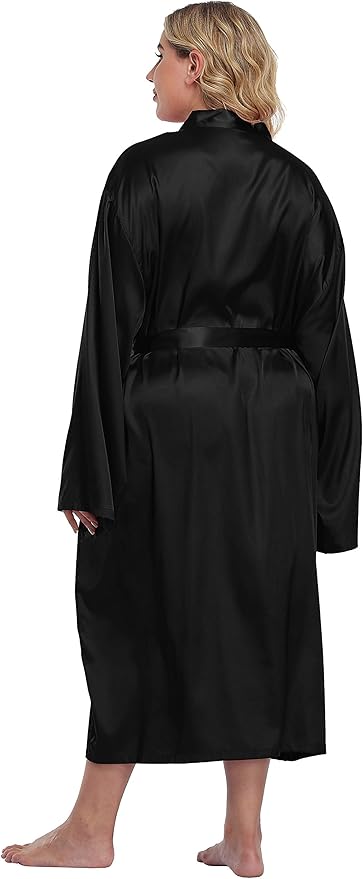 Women's Plus Size Satin Kimono Robes Long Silky Bathrobe Lightweight Sleepwear Wedding Dressing Gown