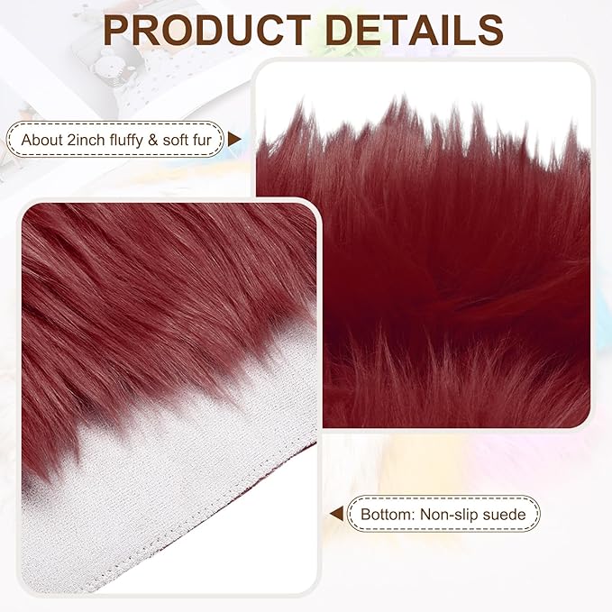 PATIKIL 12" Locker Rug, Small Area Rug Mini Faux Fur Rugs Small Locker Carpet Soft Fluffy Tiny Photography Props Square for Nail Photo Tabletop Background Picture Decoration, Red