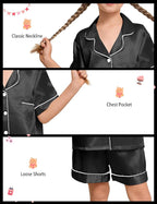 EPLAZA Kids Satin Pajamas Sets Girls Boys Button-Down Silky Pajamas Sleepwear with Hairband Eye Mask Hair Tie