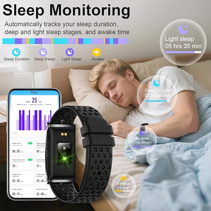 Smart Bracelet, Health Activity Fitness Trackers with Heart Rate Sleep Monitor, 24/7 Blood Oxygen/Calorie/Stress/Step Tracker, Health Fitness Bands, 170+ Sports Modes Smart band with Free APP, 2 Bands