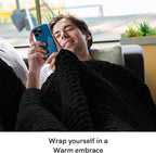 YnM Velvet Weighted Blanket, Handmade Chunky Knitted Design, Soft and Cozy, Temperature Regulating and Breathable, Machine Washable Throw for Sleep or Home Decor (Black, 50x60 Inch, 10lbs)