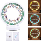 Runyangshi Natural Crystal Green Fluorite Small Tree Round White Frame Tri-Color Ambient Light Home Decoration Night Light Gift for Women