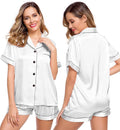 LecGee Womens Silk Satin Pajamas Short Sleeve Loungewear Two-Piece Sleepwear Button-Down Pj Set