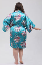 QXQTER Peony Floral Silky Satin Robe Wedding Bridal Party Bride Bridesmaid Robes for Women Dressing Gown Kimono Robe