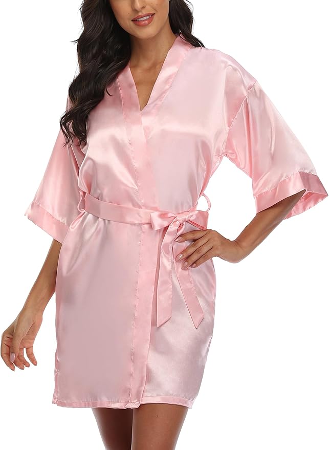 Giova Women's Satin Robe Bride & Bridesmaid Wedding Party Bathrobe Short Kimono Gown