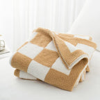 Carriediosa Checkered Throw Blanket 50" X 60", 400GSM Ultra Soft Microfiber Fuzzy Fluffy Reversible Cute Preppy Knitted Blankets Cozy Plush Fall Throws for Couch, Bed, Sofa, Tan Brown