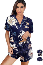 WJing Yi Jia Womens 3Pcs Satin Pajamas Set Floral Silk Pajama Sets Stripe Lounge Set Silky Sleepwear XS-2XL Pjs Long Scarves