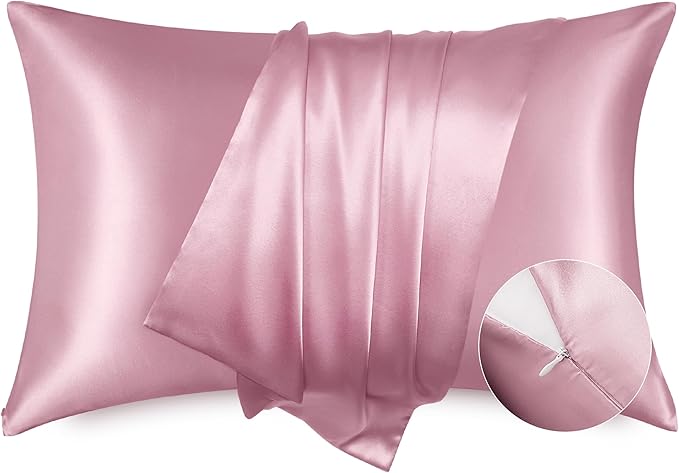 Bedsure Satin Pillowcase with Zipper, Similar to Silk Pillow Cases 2 Pack, Satin Pillow Cases Queen, Silky & Soft Pillow Covers for Hair & Skin, Gifts for Women, Pink Room Decor, 20x30 Inches
