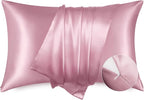 Bedsure Satin Pillowcase with Zipper, Similar to Silk Pillow Cases 2 Pack, Silky & Soft Satin Pillow Cases Standard Size for Hair and Skin, Gifts for Women, Pink Room Decor for Girls, 20x26 Inches