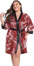 Women's Plus Size Satin Kimono Robes Short Silky Bathrobe Wedding Getting Ready Sleepwear Loungewear