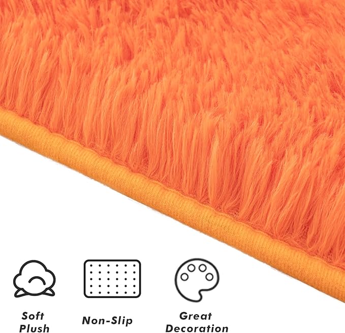 Softlife Orange Area Rug for Bedroom, Fluffy Shag Plush Rugs for Living Room Girls, Shaggy Throw Carpet for Kids Soft Fuzzy Runner for Hallways Dorm Small 2x6 Runners for Bedside Indoor