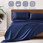 MR&HM Satin Bed Sheets, King Size Sheets Set, 4 Pcs Silky Bedding Set with 15 Inches Deep Pocket for Mattress (King, Navy Blue)