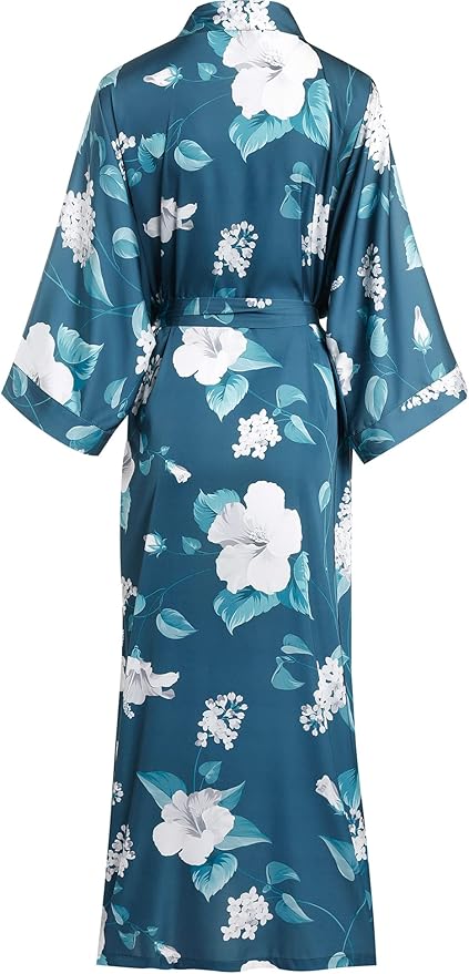 Aensso Long Soft Lightweight Silky Kimonos Robes for Women, Luxury Japanese Floral Womens Kimono Robe