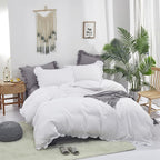Cottonight White Comforter Set Full Ruffles White Bedding Set Farmhouser Boho Blanket Quilt Plain Vintage Friange Soft Breathable Comforter Set