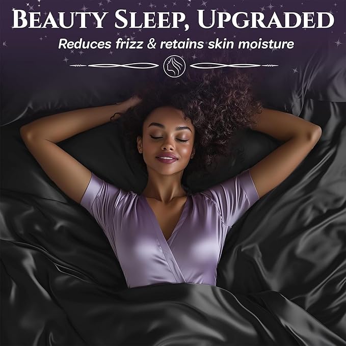 SLEEP SANCTUARY Satin Sheets King Size – 4 Piece Luxury Silky Bed Set, Softer Than Silk, 15" Deep Pocket, Cooling & Wrinkle-Free, Moisture-Wicking & Breathable for Hair & Skin (Stone Grey)