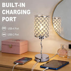 EOEYYOYB Crystal Table Lamp with 3 Way Dimmable Touch Control, Nightstand with USB A+C Ports, Modern Bedside Touch Lamp for Bedroom, Living Room, Office Reading, Silver