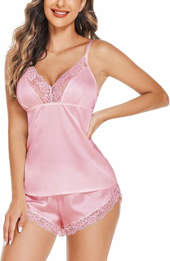 Avidlove Satin Pajamas Set Womens Lace Sleepwear Sexy Lingerie Cami Shorts Set S-XXL