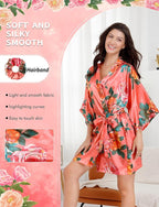 EPLAZA Silk Robes for Women Satin Robe Short Sexy Print Flower Kimono Loungewear Wedding Bridal Party