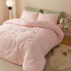 CLOTHKNOW Pink Queen Comforter Set 3Pcs Daisy Puff Bedding Comforter Sets Soft Floral Queen Comforter Pink Comforter with 2 x Pillow Cases