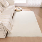 SHACOS Silky Soft Faux Rabbit Fur Area Rug 4'x6' Non Slip Washable Padded Throw Rugs Fluffy Cozy Indoor Modern Carpet for Living Room Bedroom Dining Room Kids Room Dorm Home Decor, Cream