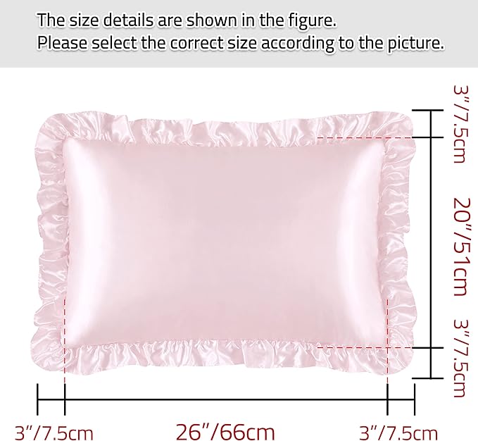 Blush Pink Satin Ruffled Pillow Cases for Hair and Skin,Blush Pink Silk Pillowcases Standard Set of 2 with Envelope Closure Princess Room Decoration