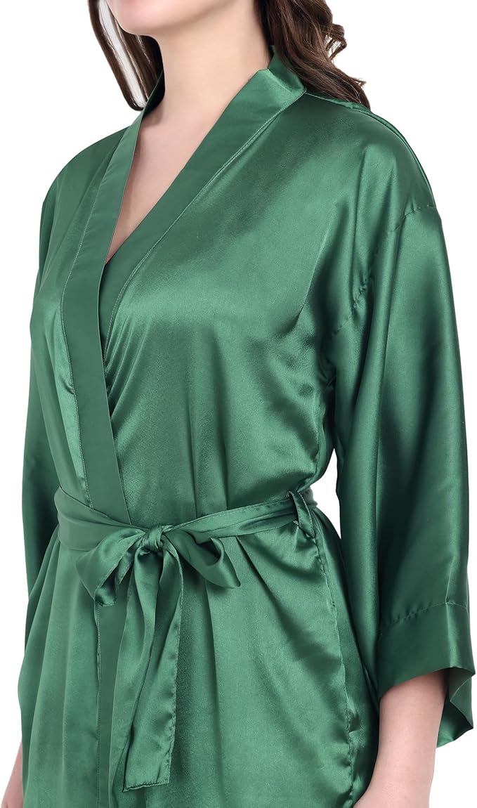 Silk Robes for Women Ankle Length Satin Kimono Robes with Belt Bridemaids Sleepwear Bachelorette Nightgown