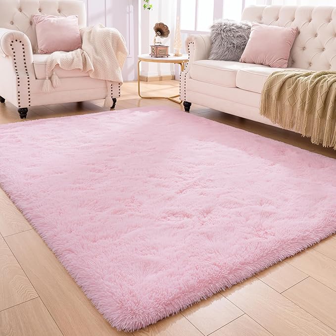 Softlife Light Pink Area Rug for Living Room, Fluffy Shag Plush 5.3x7.6 Rugs for Bedroom Girls, Shaggy Soft Fuzzy Kids Large Carpet for Dorm Bedside Ultra Cozy Non-Slip Indoor Decor