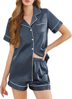 Silk Pajamas for Women Short Sleeve Sleepwear Soft Button Down Loungewear 2 Piece Satin Pjs Shorts Set S-XXL