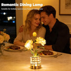 Flower Table Lamp, Orchid Flower with Crystal Vase Lamp, Cordless Touch Desk Light, 3 Colors Dimming & Rechargeable, Small Night Light for Bedroom Home, Romantic Gifts for Girl Women (Peony-White)