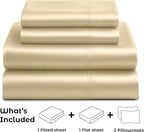 Satin Sheets California King [4-Piece, Ivory] Luxury Silky Bed Sheets - Extra Soft 1800 Microfiber Sheet Set, Wrinkle, Fade, Stain Resistant - Deep Pocket Fitted Sheet, Flat Sheet, Pillow Cases