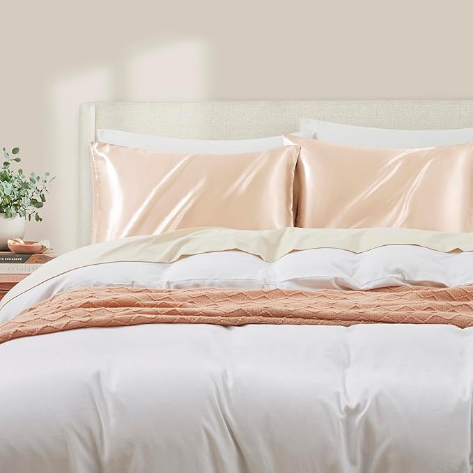 Champagne King Size Satin Pillowcase Set of 2 with Envelope Closure,Champagne Silk Pillowcase for Hair and Skin (20x36)