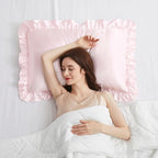 Blush Pink Satin Ruffled Pillow Cases for Hair and Skin,Blush Pink Silk Pillowcases Standard Set of 2 with Envelope Closure Princess Room Decoration